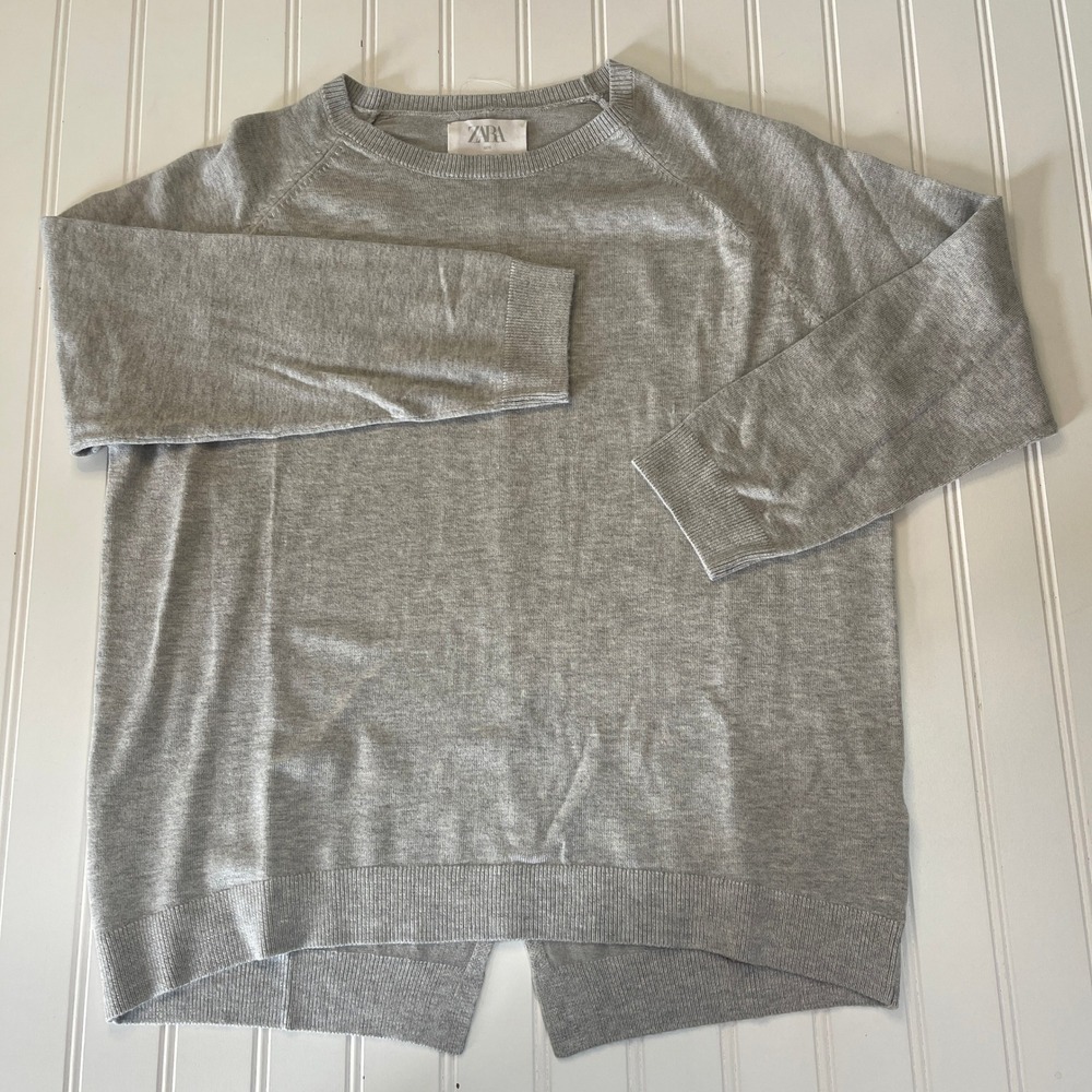 Zara Kids Grey Viscose Blend Crewneck Sweater Split Hem Size Girls 11/12